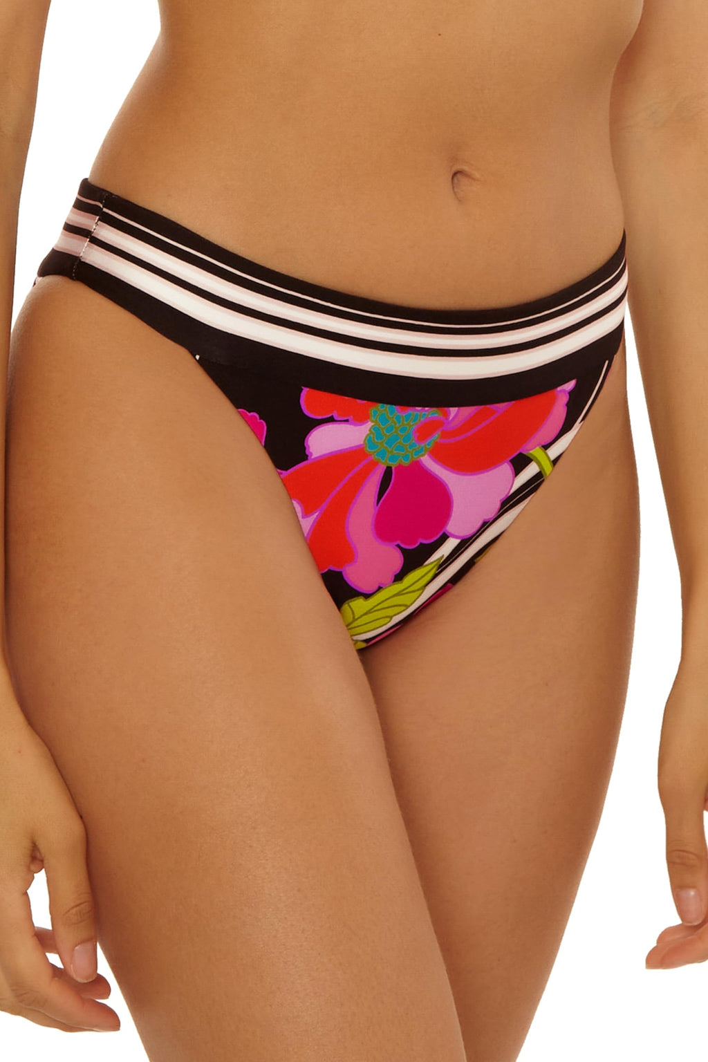 Trina Turk Bougainvillea - Women's Banded Hipster Bikini Bottom, Floral Print, Cheeky Coverage, Swimwear Separates for Women, Multicolor, 8