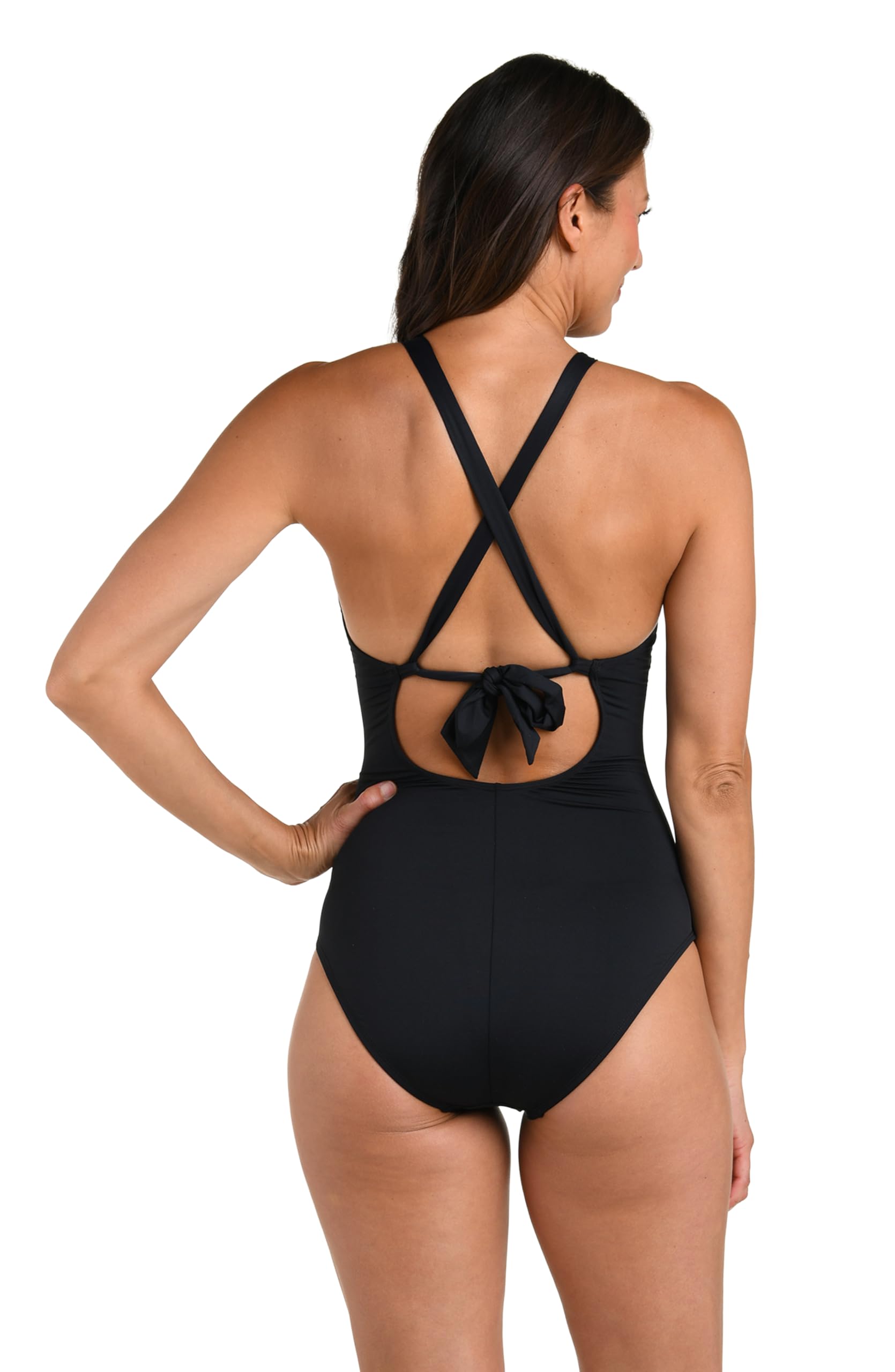 La Blanca Women's Standard Island Goddess High Neck Keyhole Mio One Piece Swimsuit, Black, 12