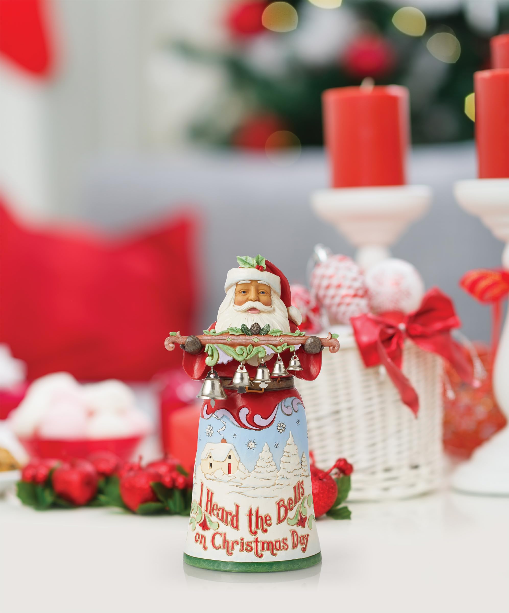 Enesco Jim Shore Heartwood Creek 18th Annual Song Series Christmas Day Santa with Bells Figurine- Stone Resin Hand Painted Crafted Collectible Santa Figurines Christmas Home Decor Statue, 10.04 Inch