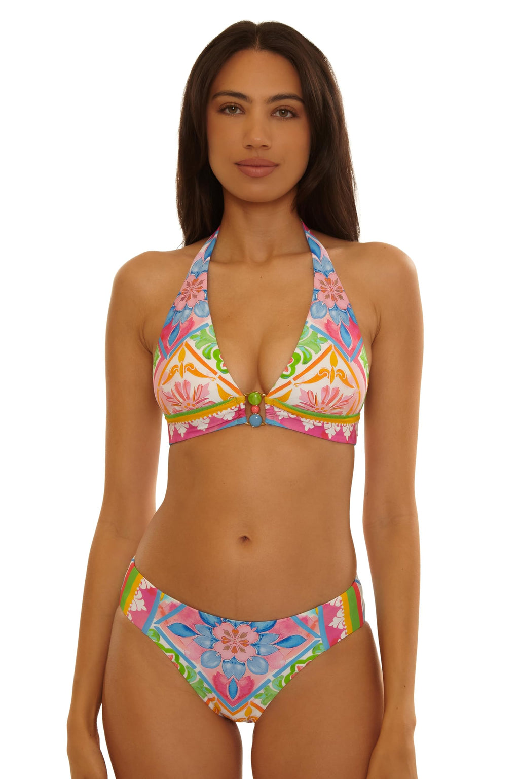 BECCA Mijas - Women's American Tab Bikini Bottom, Cheeky Coverage, Swimwear Separates for Women, Multicolor, Medium