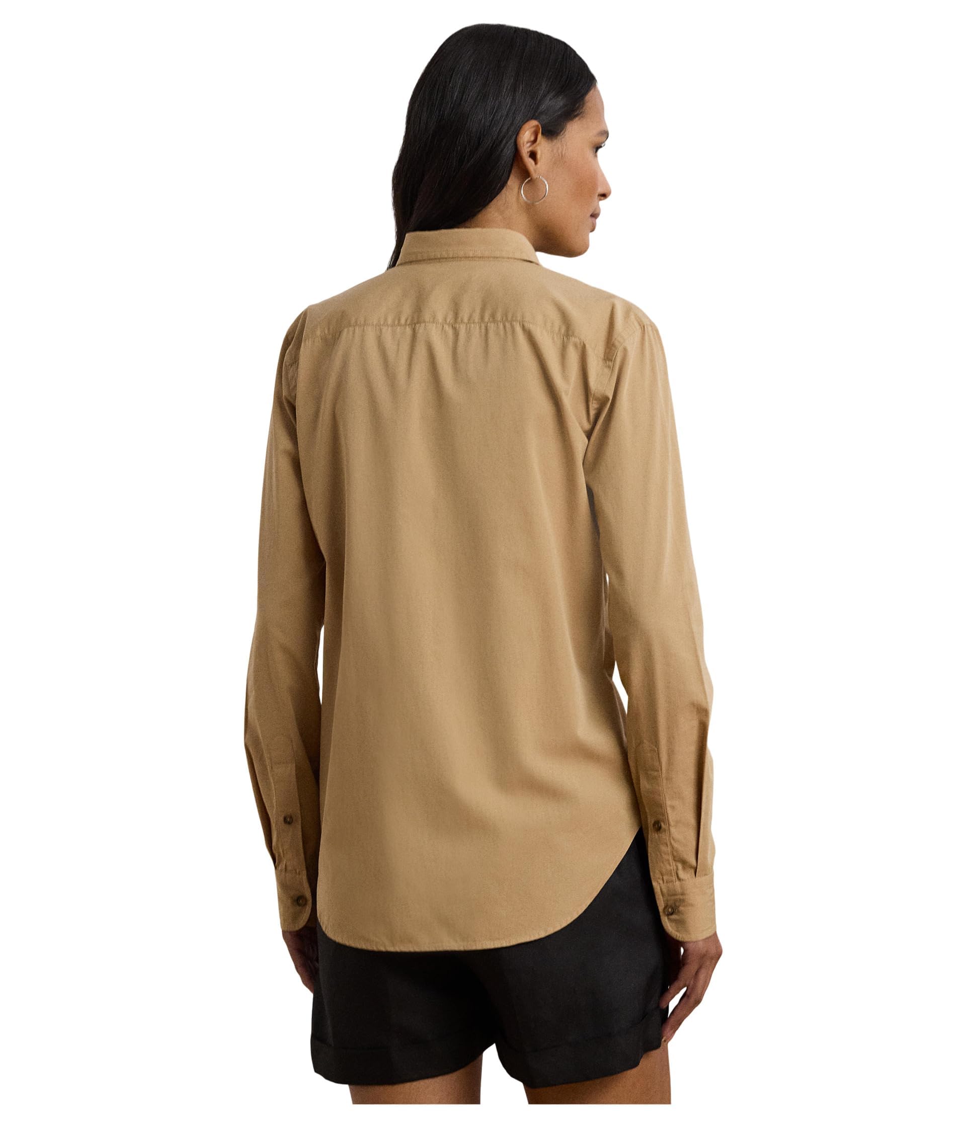 Lauren Ralph Lauren, Womens, Relaxed Fit Featherweight Cotton Shirt, Birch Tan, Large and 2x