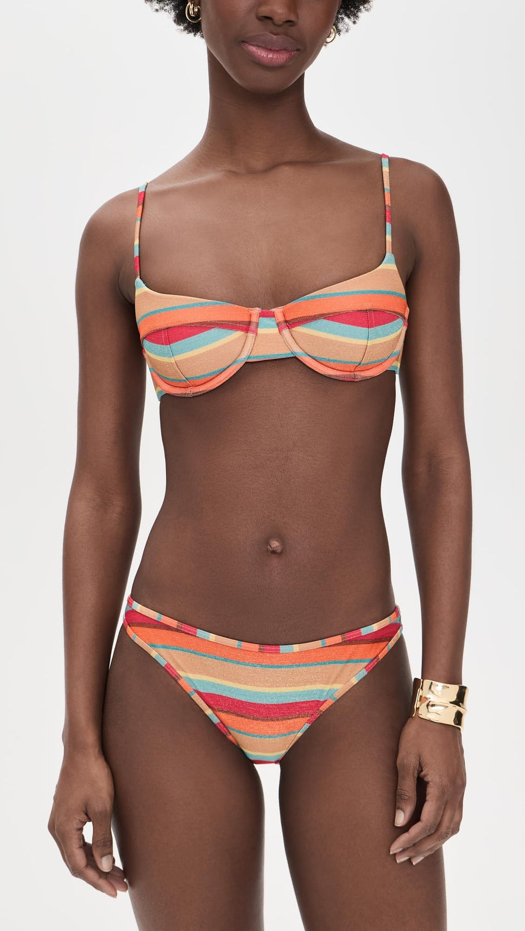 Ramy Brook Women's Striped Mona Bikini Top, Flame Glitter Stripe, M