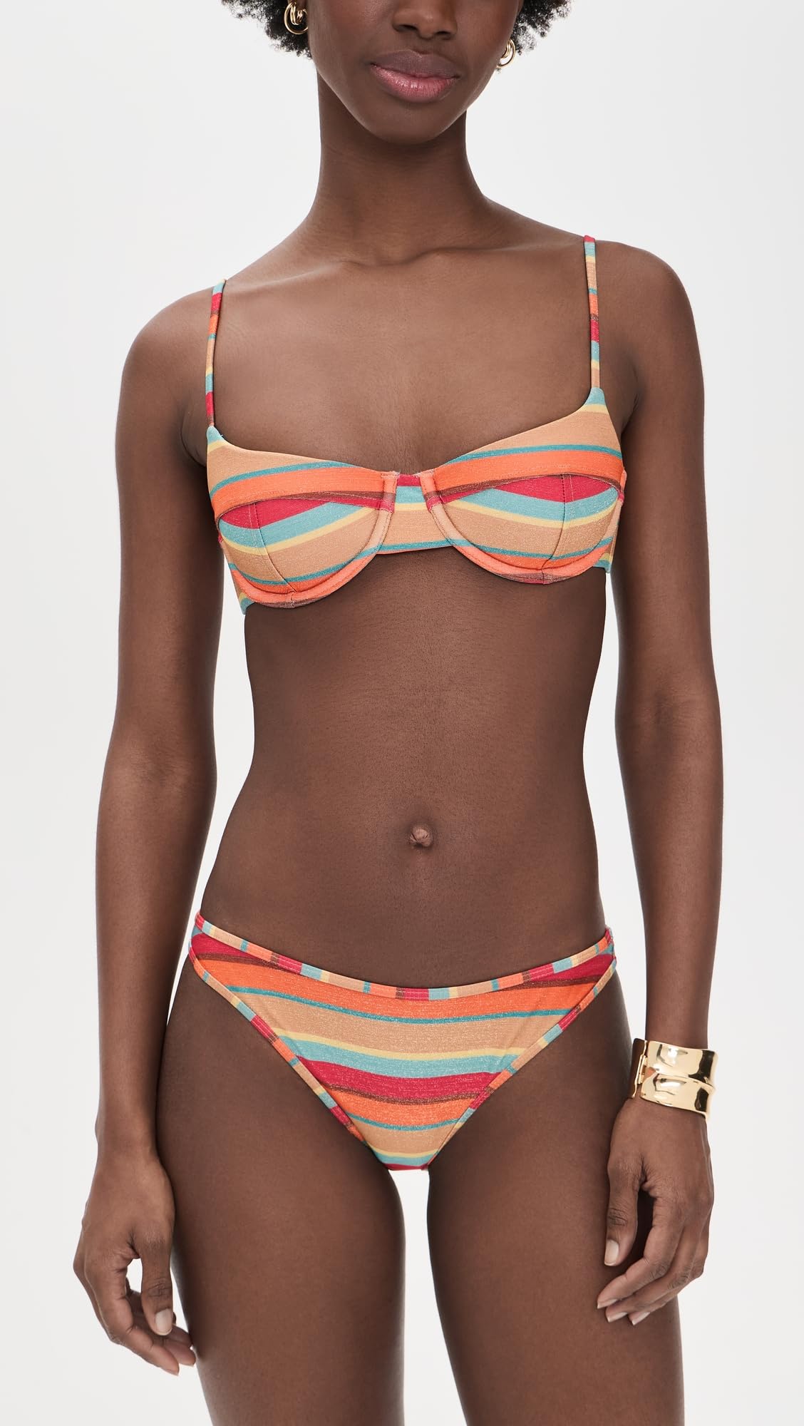 Ramy Brook Women's Striped Mona Bikini Top, Flame Glitter Stripe, M