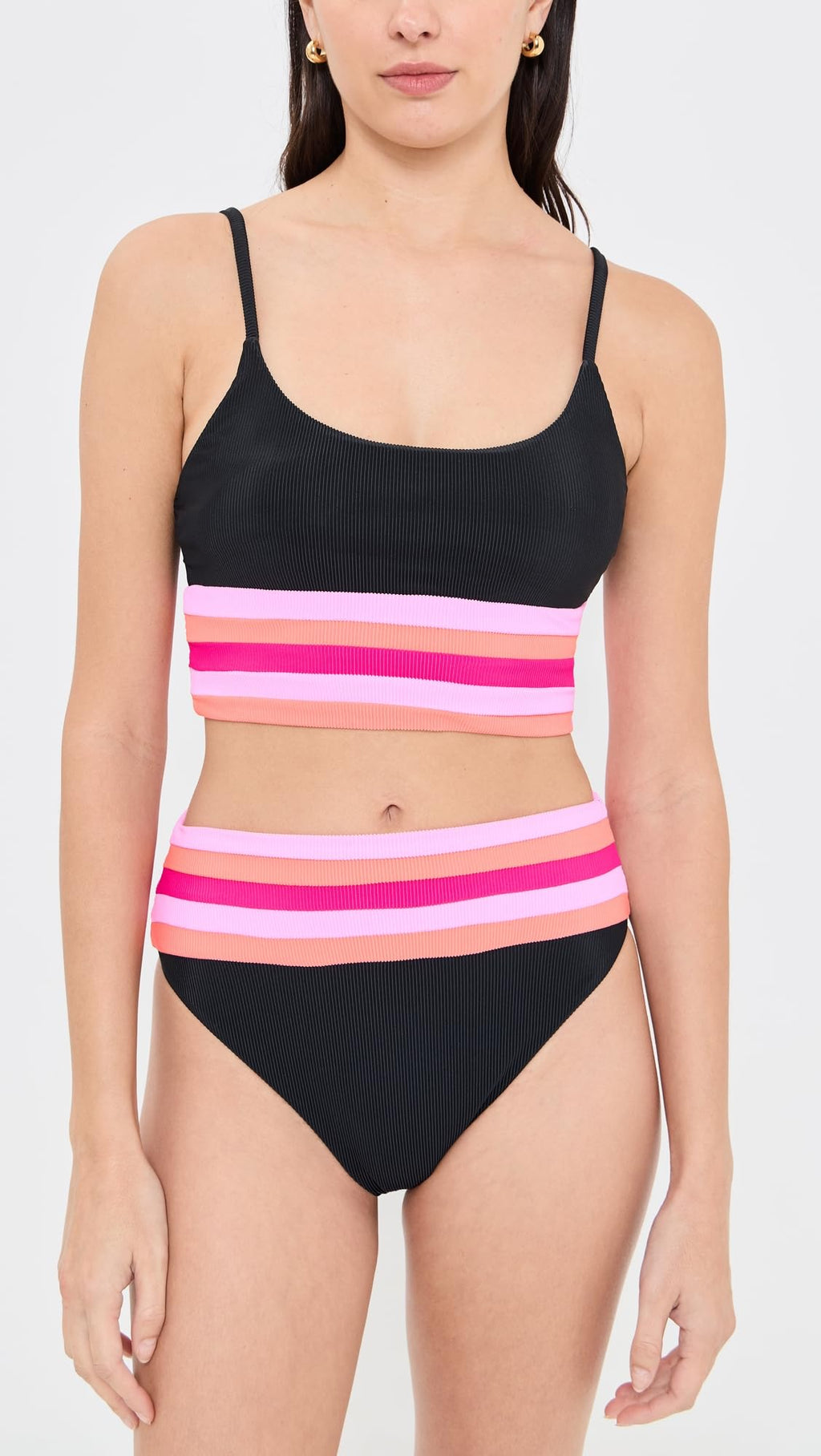 Beach Riot Women's Mae Bikini Top, Ruby Colorblock, S