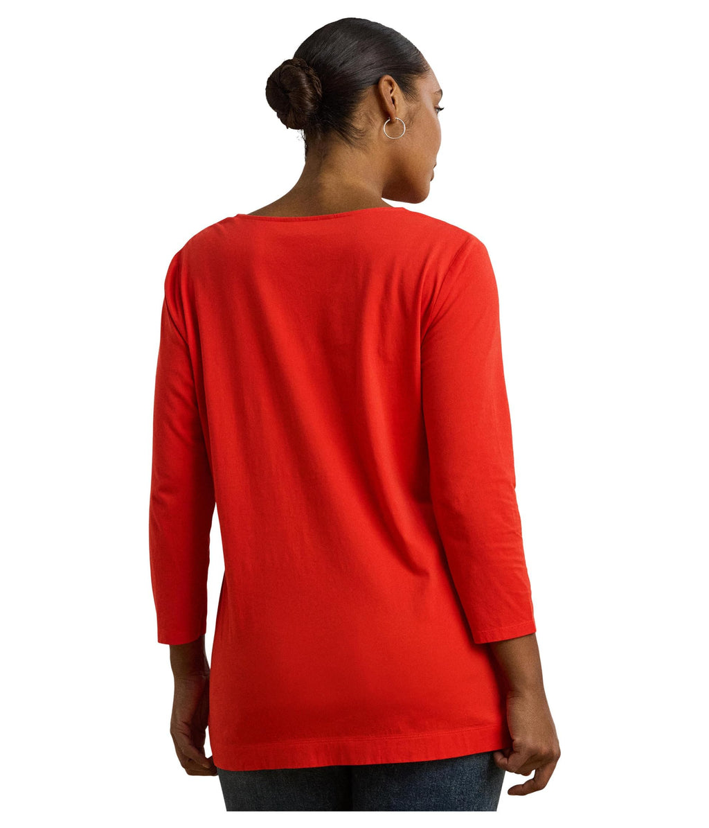 Lauren Ralph Lauren Women's Plus Size Cotton Jersey Three-Quarter-Sleeve Tunic, Bright Vermilion