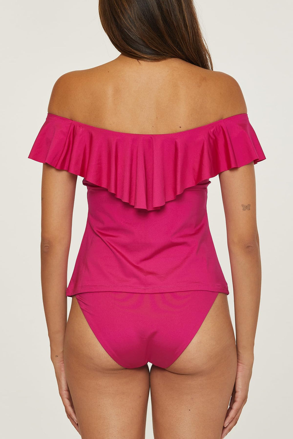 Trina Turk Women's Standard Monaco Ruffle Tankini, Off Shoulder, Beach Cover Ups, Sangria SIZE 10