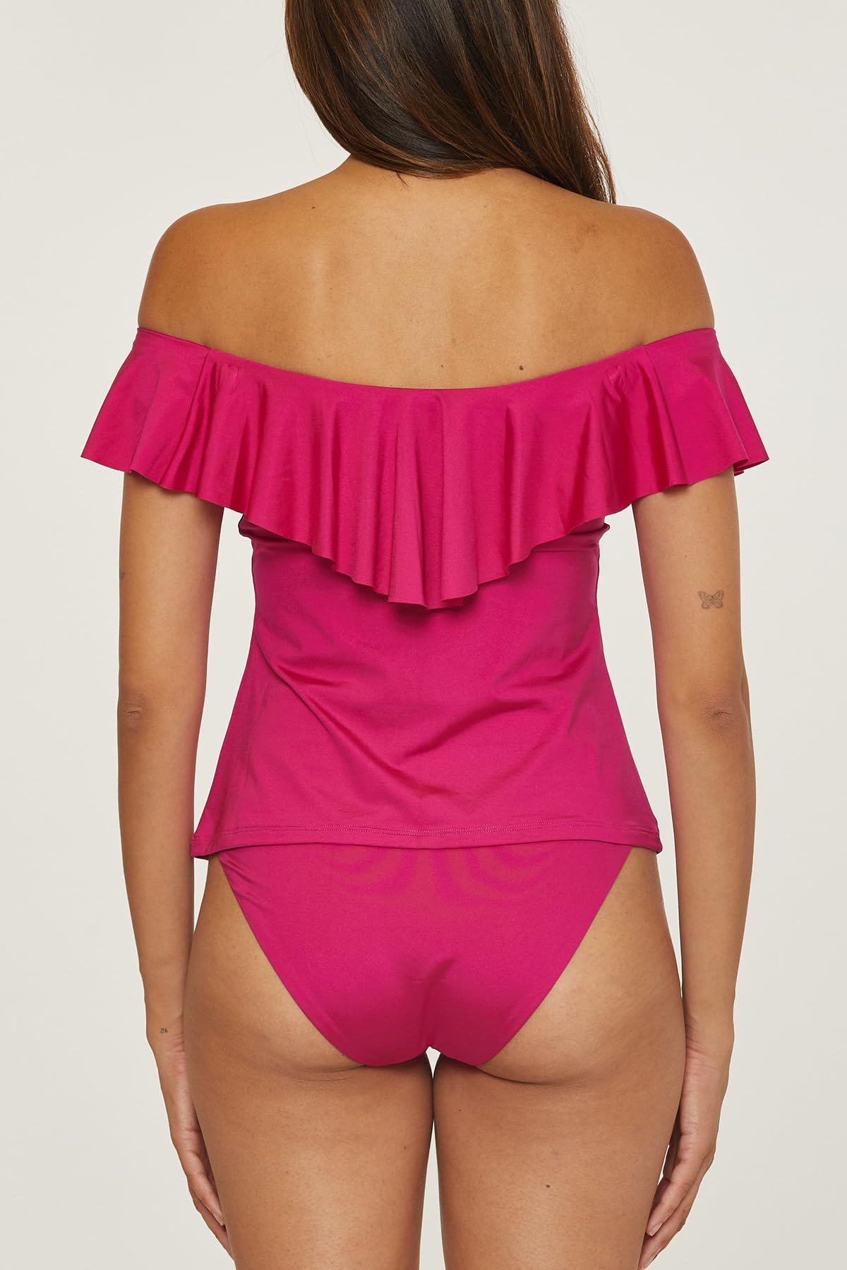 Trina Turk Women's Standard Monaco Ruffle Tankini, Off Shoulder, Beach Cover Ups, Sangria SIZE 10