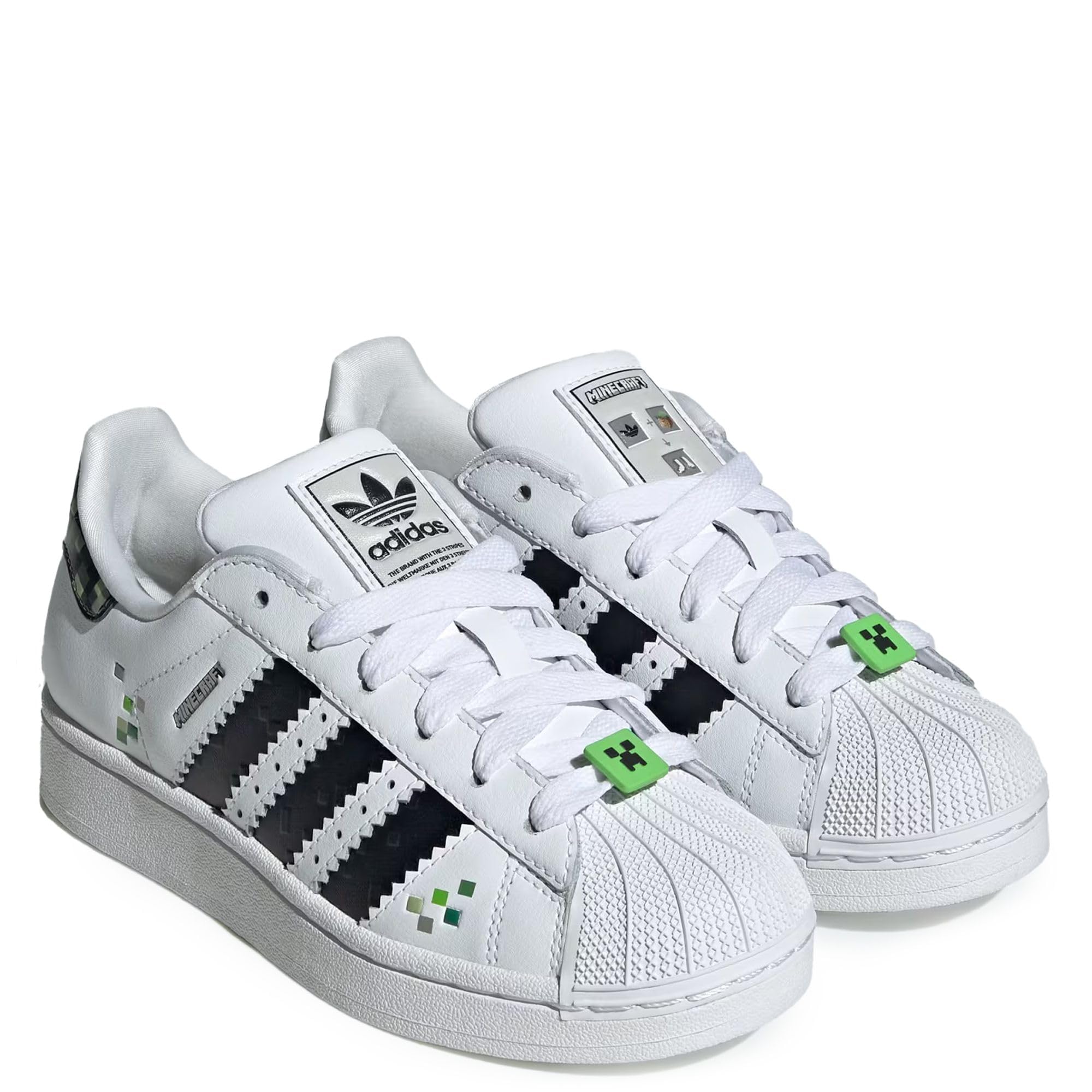 adidas Originals Big Kids Superstar II X Minecraft Shoes Kids, Cloud White/Core Black/Supplier Colour, US (Big Kids)