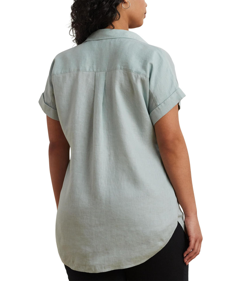 Lauren Ralph Lauren, Women's, Plus Size Relaxed Fit Linen Short Sleeve Shirt, Aqua Pearl, 2X