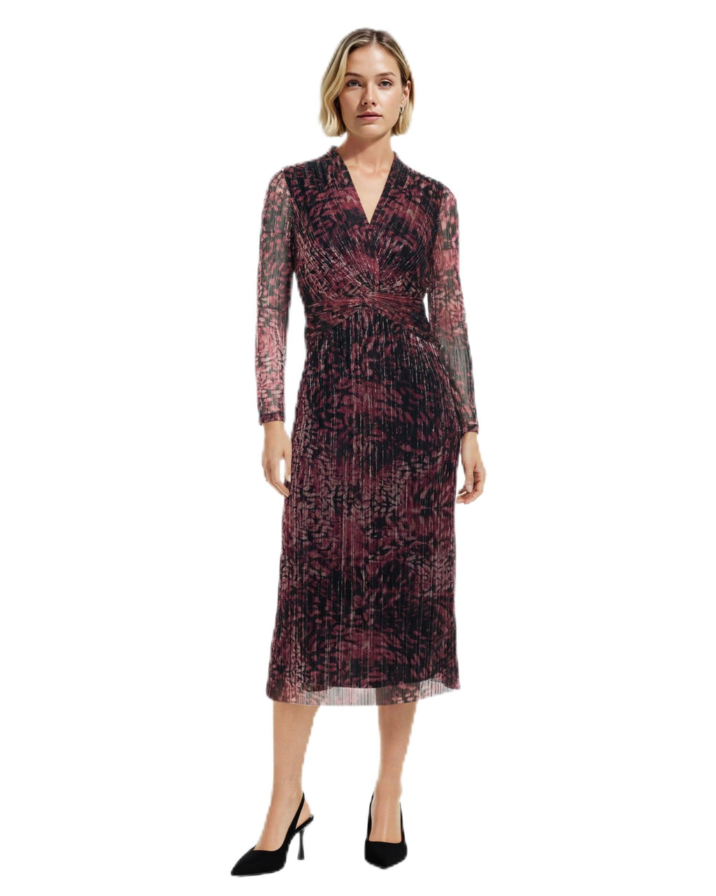Anne Klein Women's Long Sleeve Twist Front Printed Shine Midi Dress new