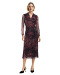 Anne Klein Women's Long Sleeve Twist Front Printed Shine Midi Dress new