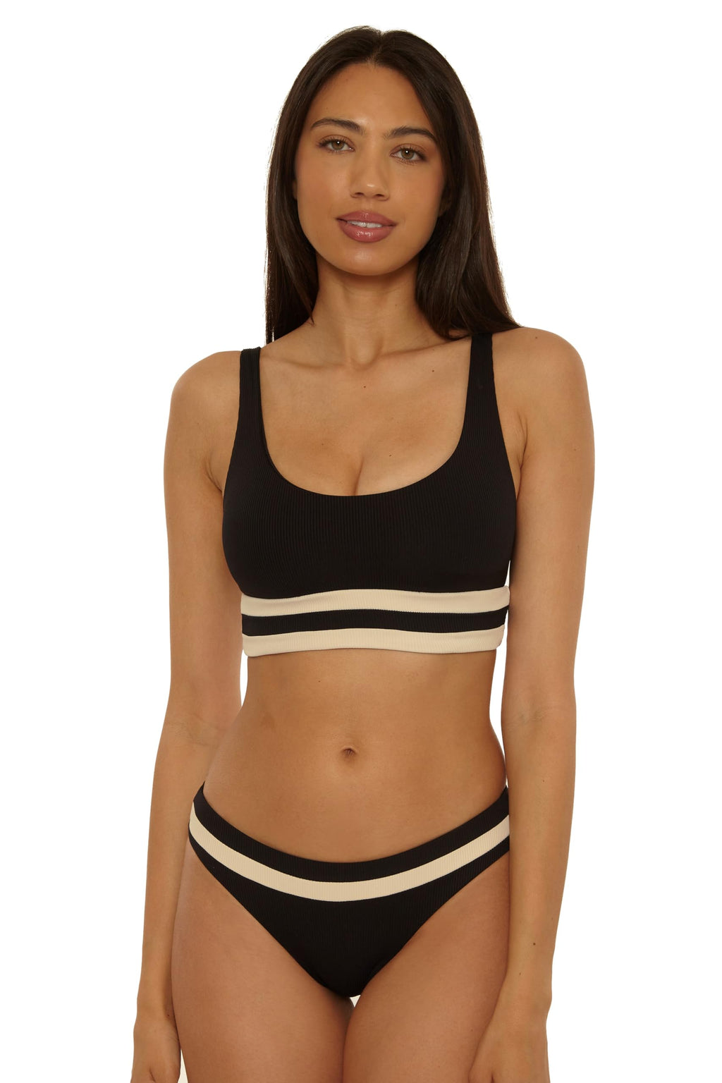 BECCA Coast Line - Women's Hipster Bikini Bottom, Cheeky Coverage, Swimwear Separates for Women, Black Tan, Small