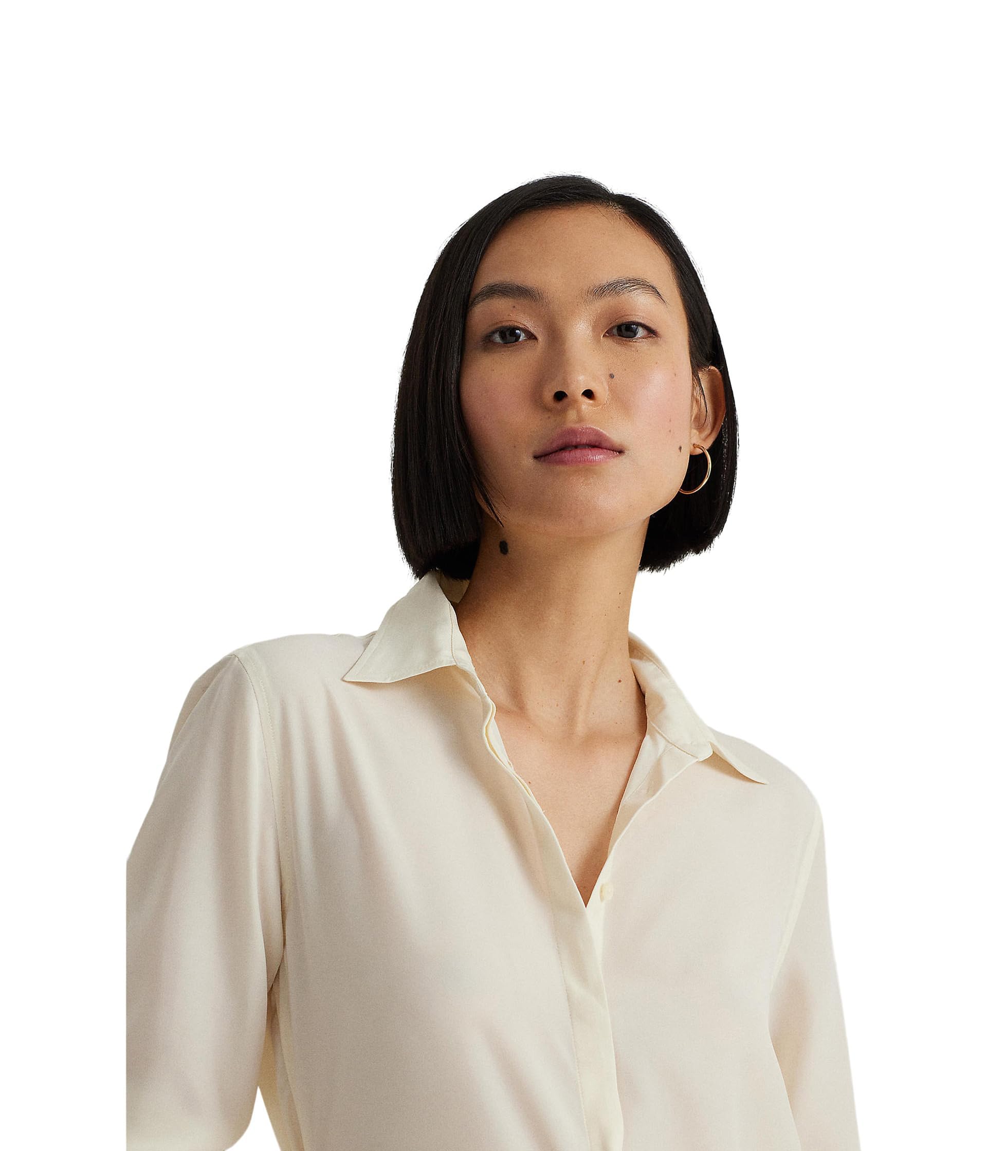 Lauren Ralph Lauren Women's Crepe Shirt Mascarpone Cream Large