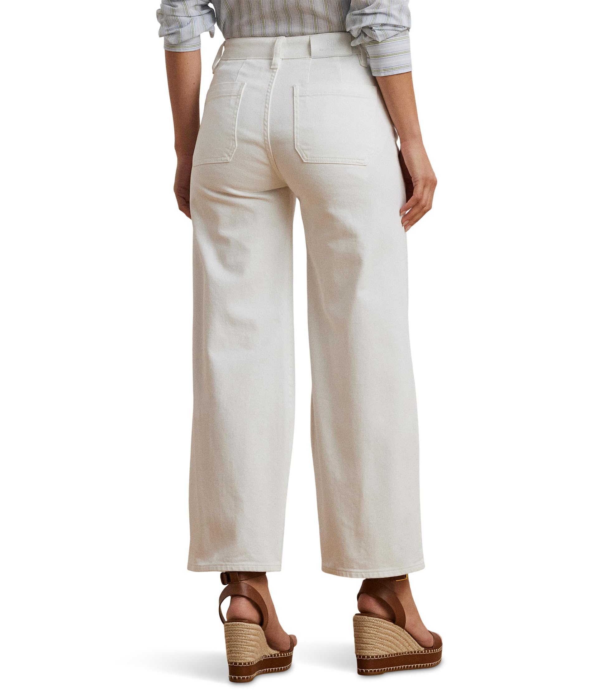 Lauren Ralph Lauren Women's High-Rise Wide-Leg Cropped Jeans White Wash 8 Inseam: 25''