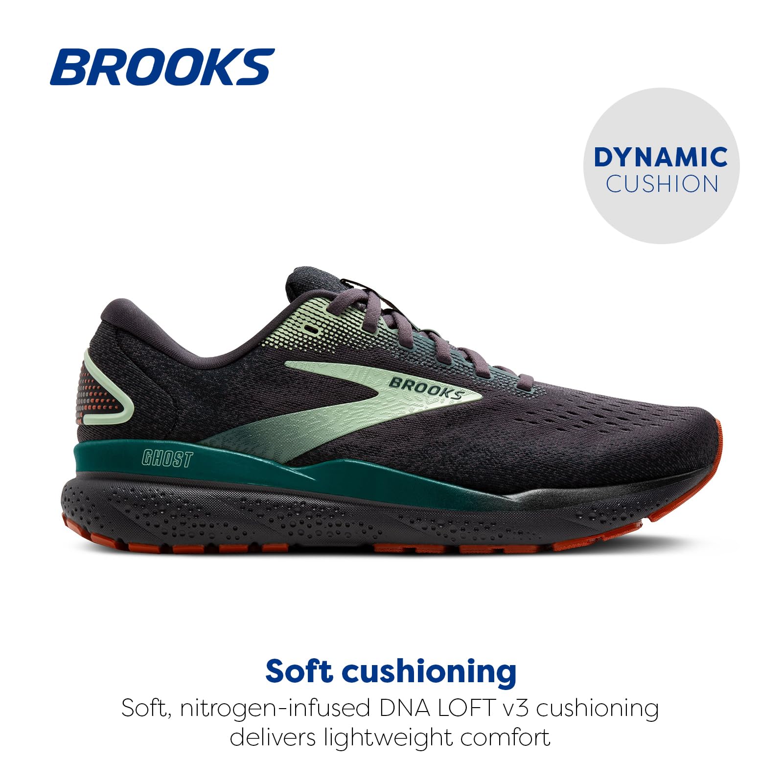 Brooks Men’s Ghost 16 Neutral Running Shoe - Blackened Pearl/June Bug/Green - 13 Medium