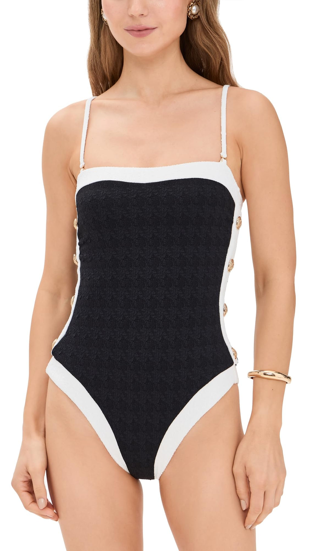 L'AGENCE Women's Tory Colorblock Chic Bandeau One Piece, Black, M