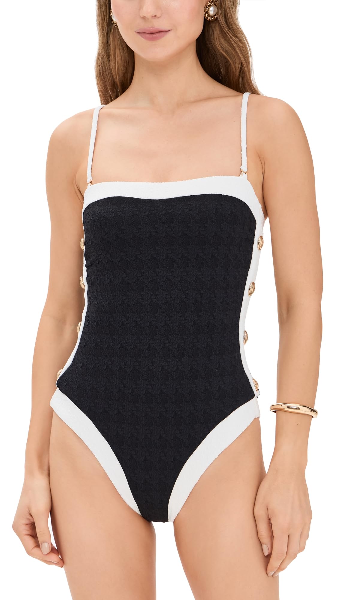 L'AGENCE Women's Tory Colorblock Chic Bandeau One Piece, Black, M