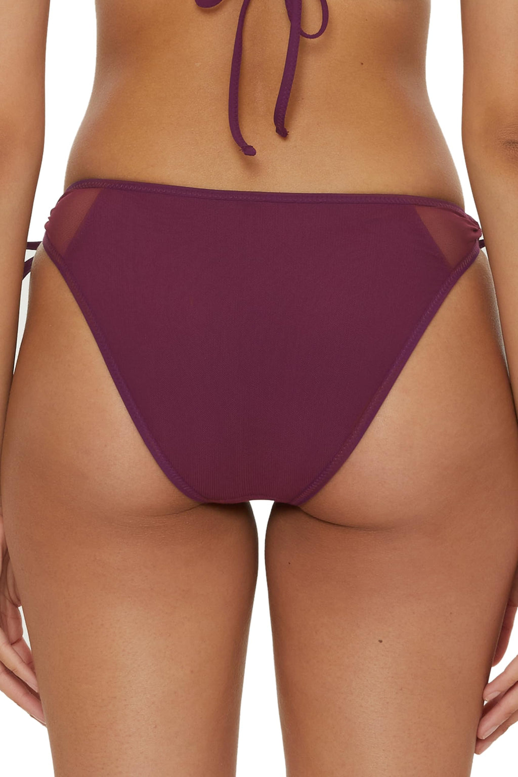 BECCA Women's Standard Muse Cut Out Tie Side Bikini Bottom, Cheeky Coverage, Swimwear Separates, Aubergine, Medium