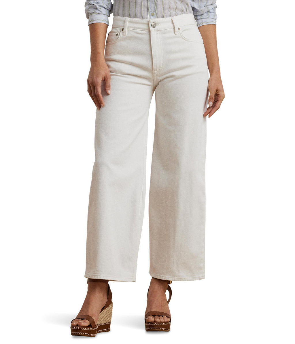 Lauren Ralph Lauren Women's High-Rise Wide-Leg Cropped Jeans White Wash 8 Inseam: 25''
