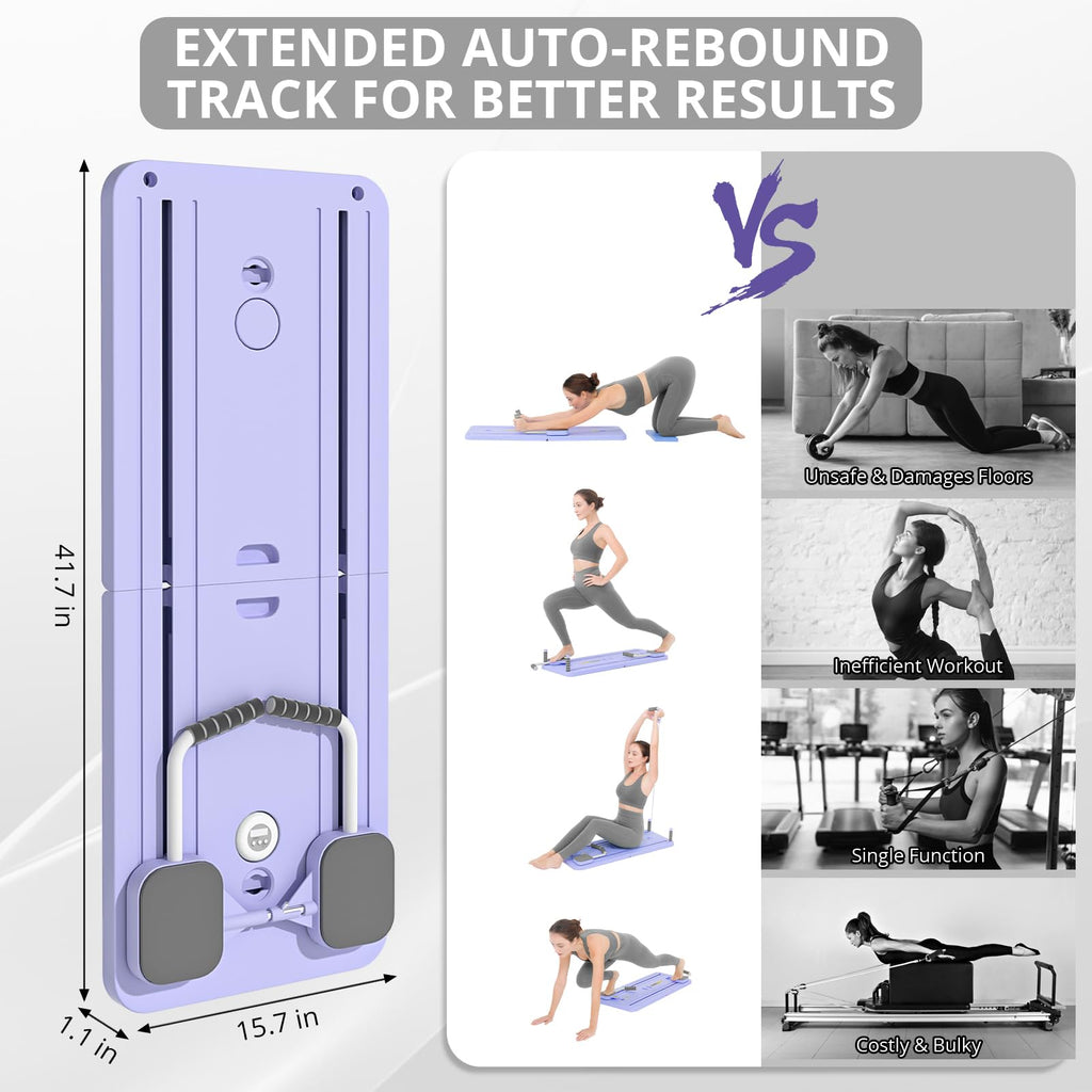 JANUA 5 in 1 Pilates Sliding Board Set, Multi-Purpose Foldable Pilates Reformer for Home, Purple