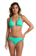 La Blanca Women's Island Goddess Halter Triangle Swimsuit Top and hipster bottom  Seafoam