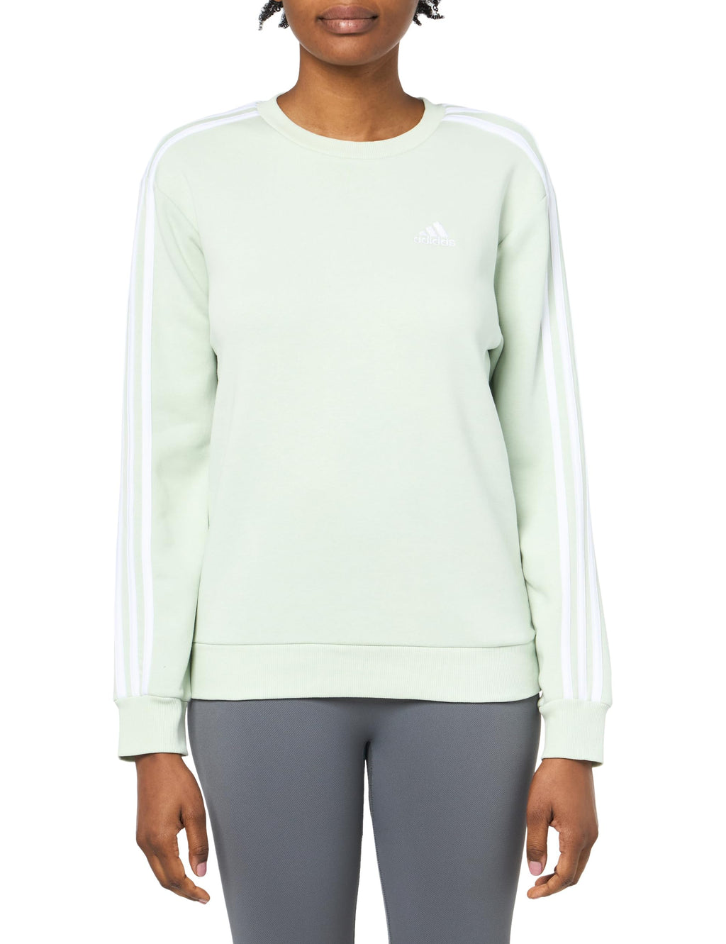 adidas Women's Essentials 3-Stripes Fleece Sweatshirt, Linen Green, Small