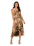 Adrianna Papell Women's Floral Hi Low Midi Dress, Brown Multi, 4