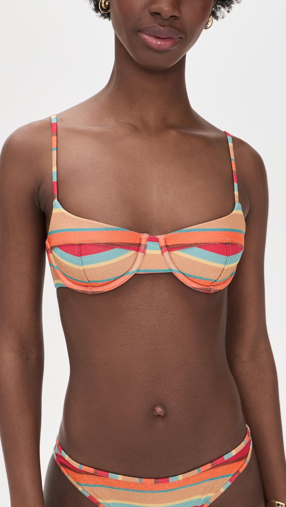 Ramy Brook Women's Striped Mona Bikini Top, Flame Glitter Stripe, M