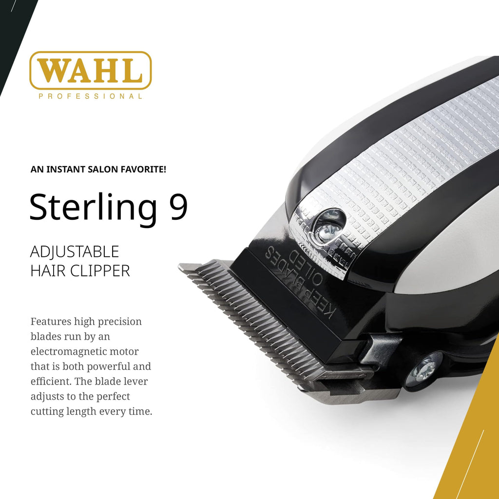 Wahl Professional Sterling 9 Clipper, High-Performance Corded Electric Hair Cutting Tool, Adjustable Blade, Silver