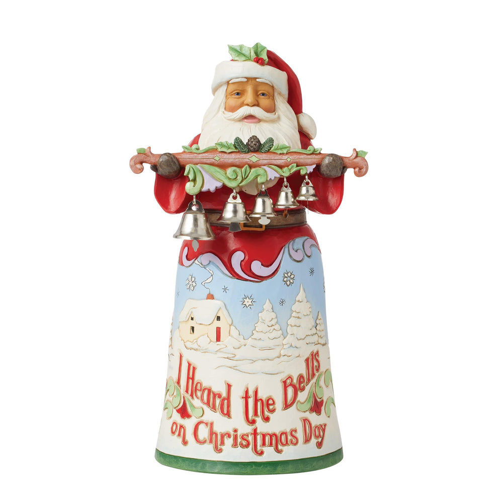 Enesco Jim Shore Heartwood Creek 18th Annual Song Series Christmas Day Santa with Bells Figurine- Stone Resin Hand Painted Crafted Collectible Santa Figurines Christmas Home Decor Statue, 10.04 Inch