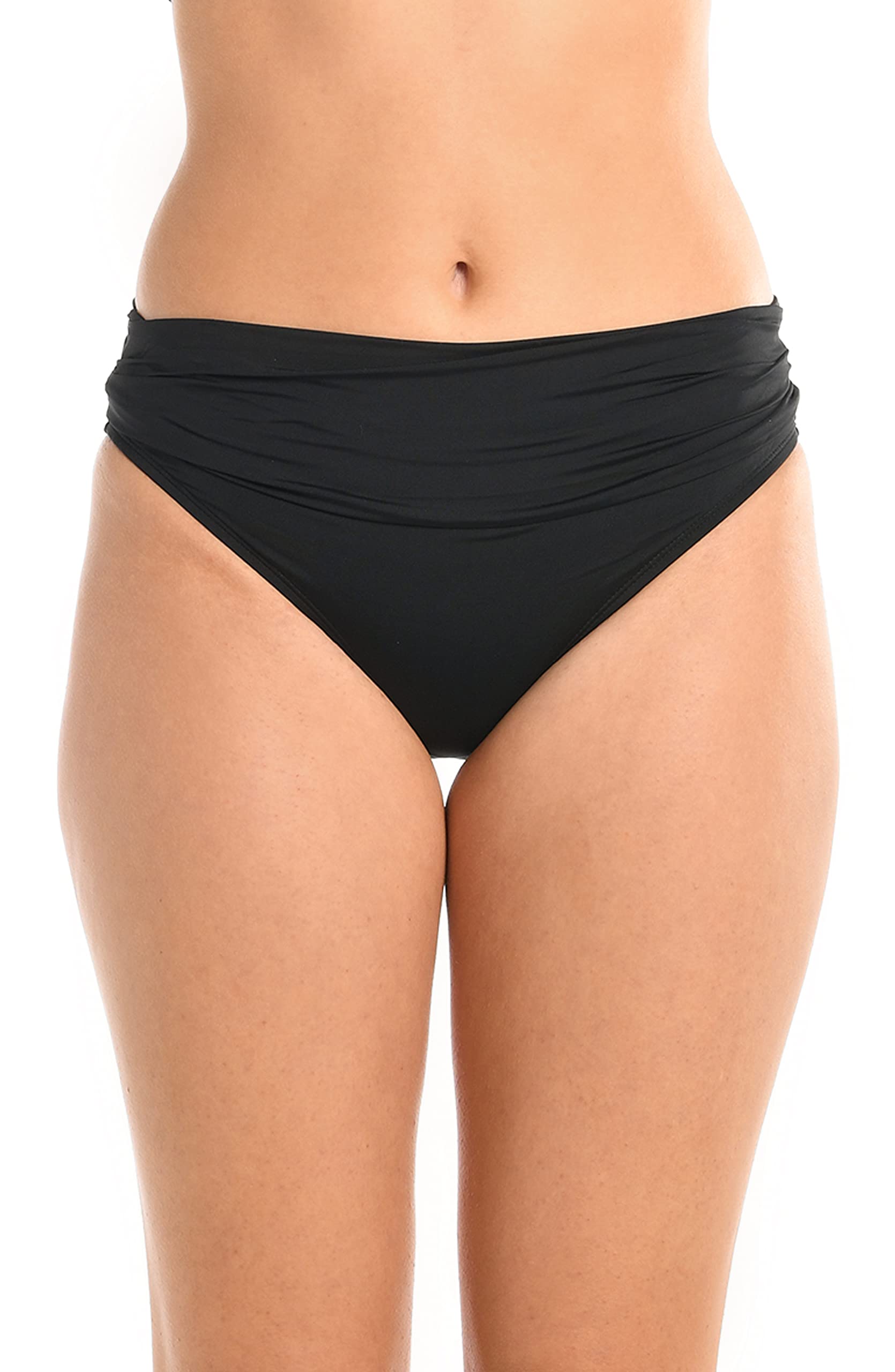 La Blanca Women's Standard Island Goddess Shirred Band Hipster Bikini Swimsuit Bottom, Black, 12