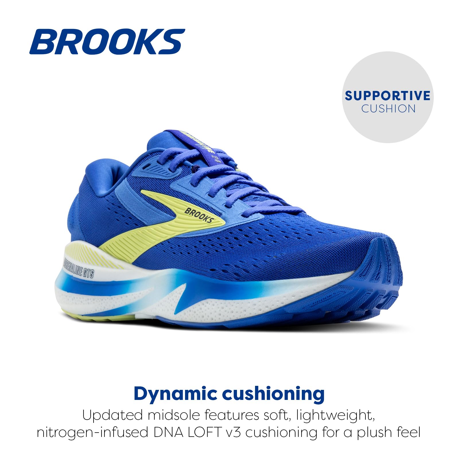 Brooks Men’s Adrenaline GTS 24 Supportive Running Shoe - Cobalt/Neo Yellow/Peacoat -  Medium