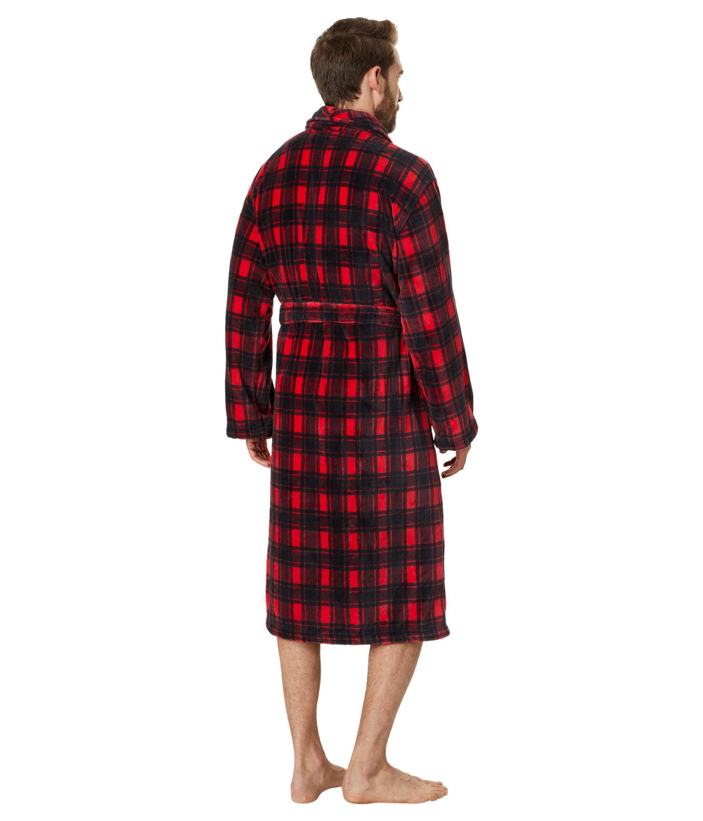POLO RALPH LAUREN Mens Microfiber Plush Long Sleeve Shawl Collar Robe holiday check Plaid Large-X-Large
