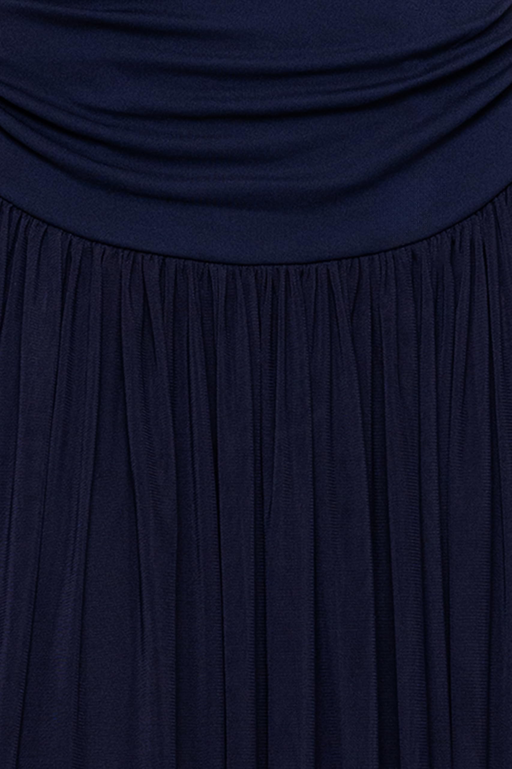 Betsy & Adam Women’s Strapless Ruched Bodice Mesh Overlay Floor Length Dress, Navy, 10