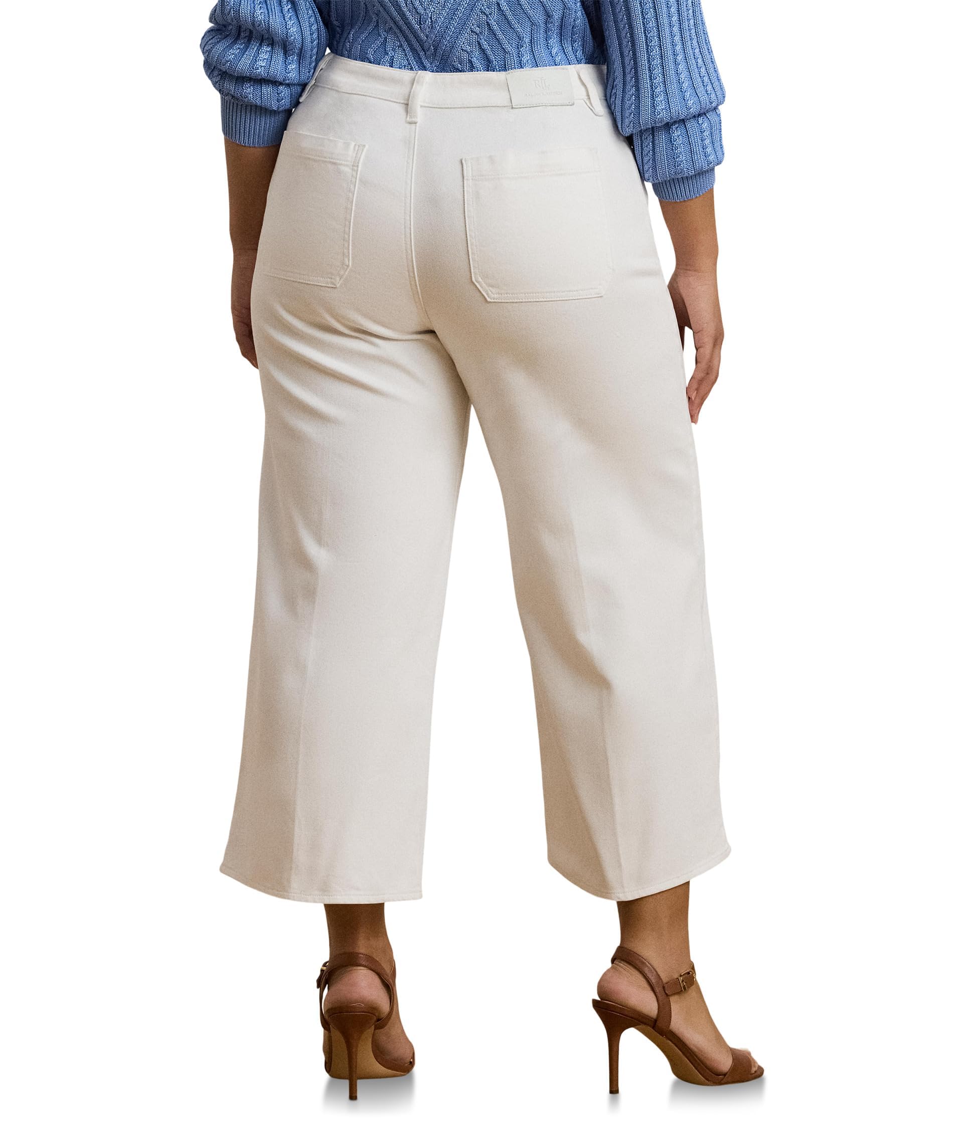 Lauren Ralph Lauren Women's Plus Size High-Rise Wide-Leg Cropped Jeans White Wash 22