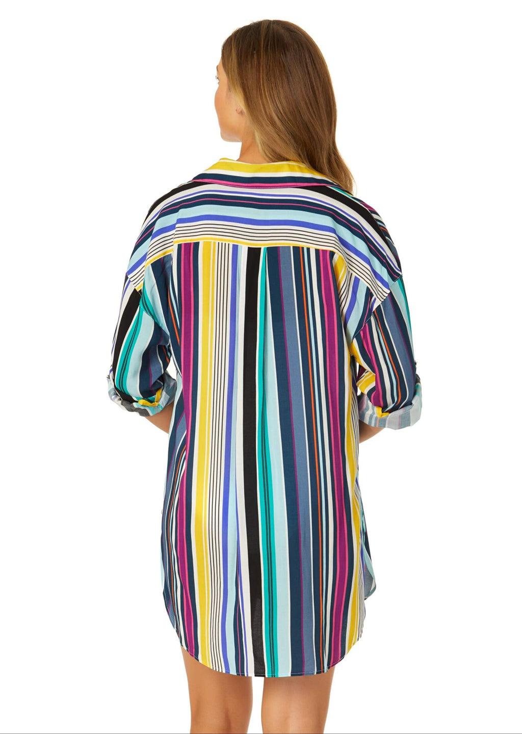 anne cole Women's Barcode Stripe Button Down Shirt Swimsuit Cover Up