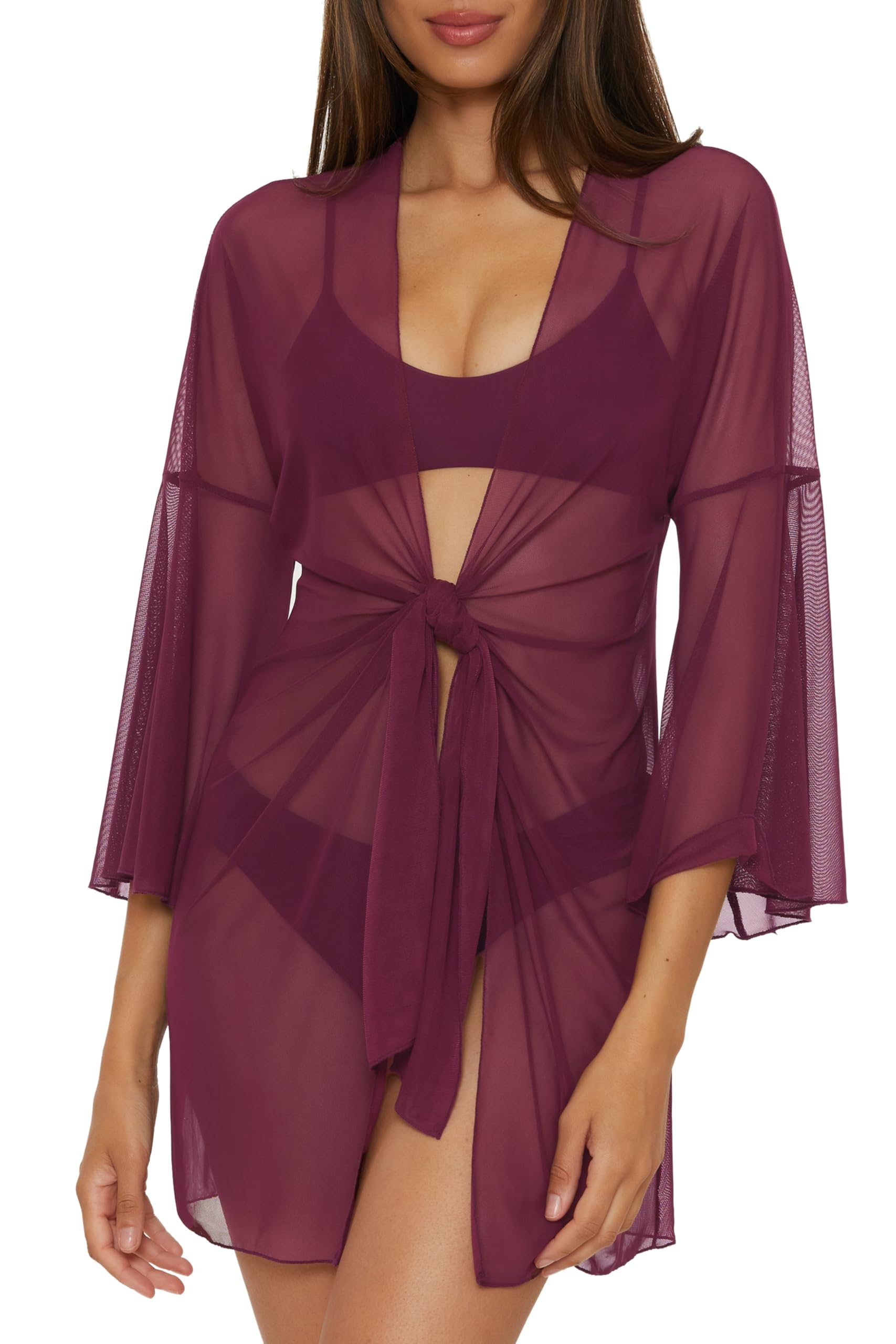 BECCA Muse - Women's Mesh Tunic, Casual, Sheer, Beach Cover Ups for Women, Aubergine, Medium