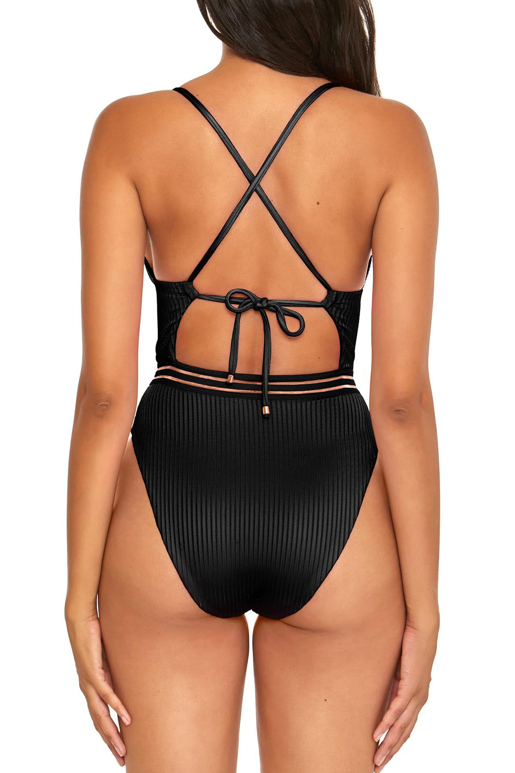 Isabella Rose Women's Standard Queensland High Leg One Piece Swimsuit, Plunge Neck, Bathing Suits, Black