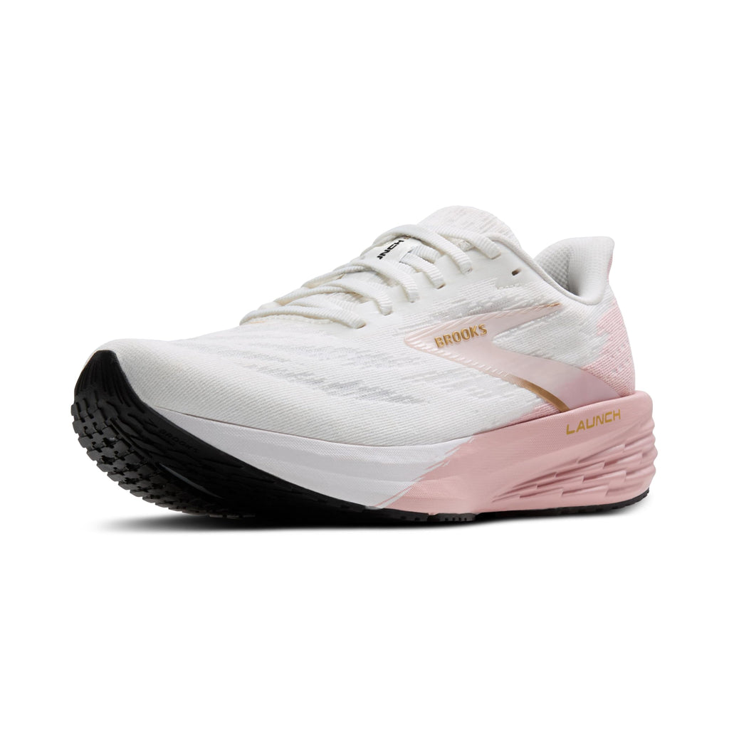 Brooks Women’s Launch 11 Neutral Running Shoe - White/Gold/Pink - 11 Medium