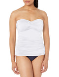 Anne Cole Women's Solid Twist Front Shirred Bandeau Tankini Swim Top, White, Medium