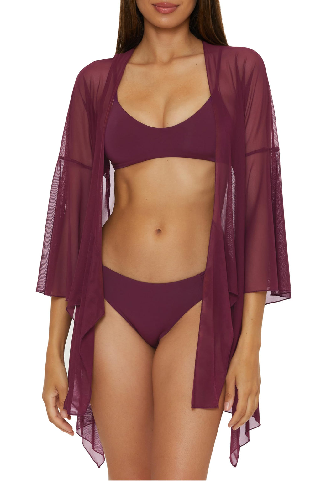 BECCA Muse - Women's Mesh Tunic, Casual, Sheer, Beach Cover Ups for Women, Aubergine, Medium