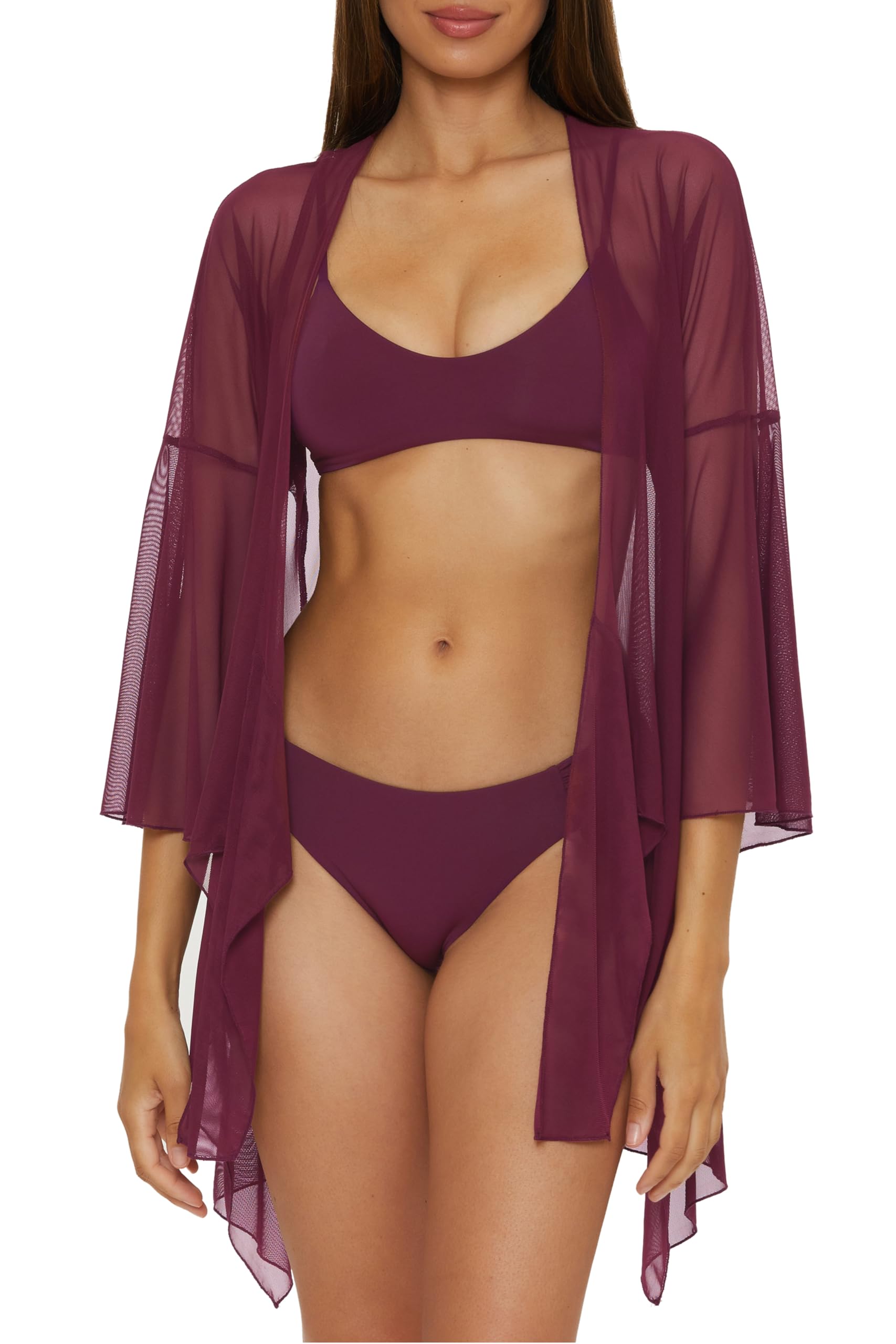 BECCA Muse - Women's Mesh Tunic, Casual, Sheer, Beach Cover Ups for Women, Aubergine, Medium