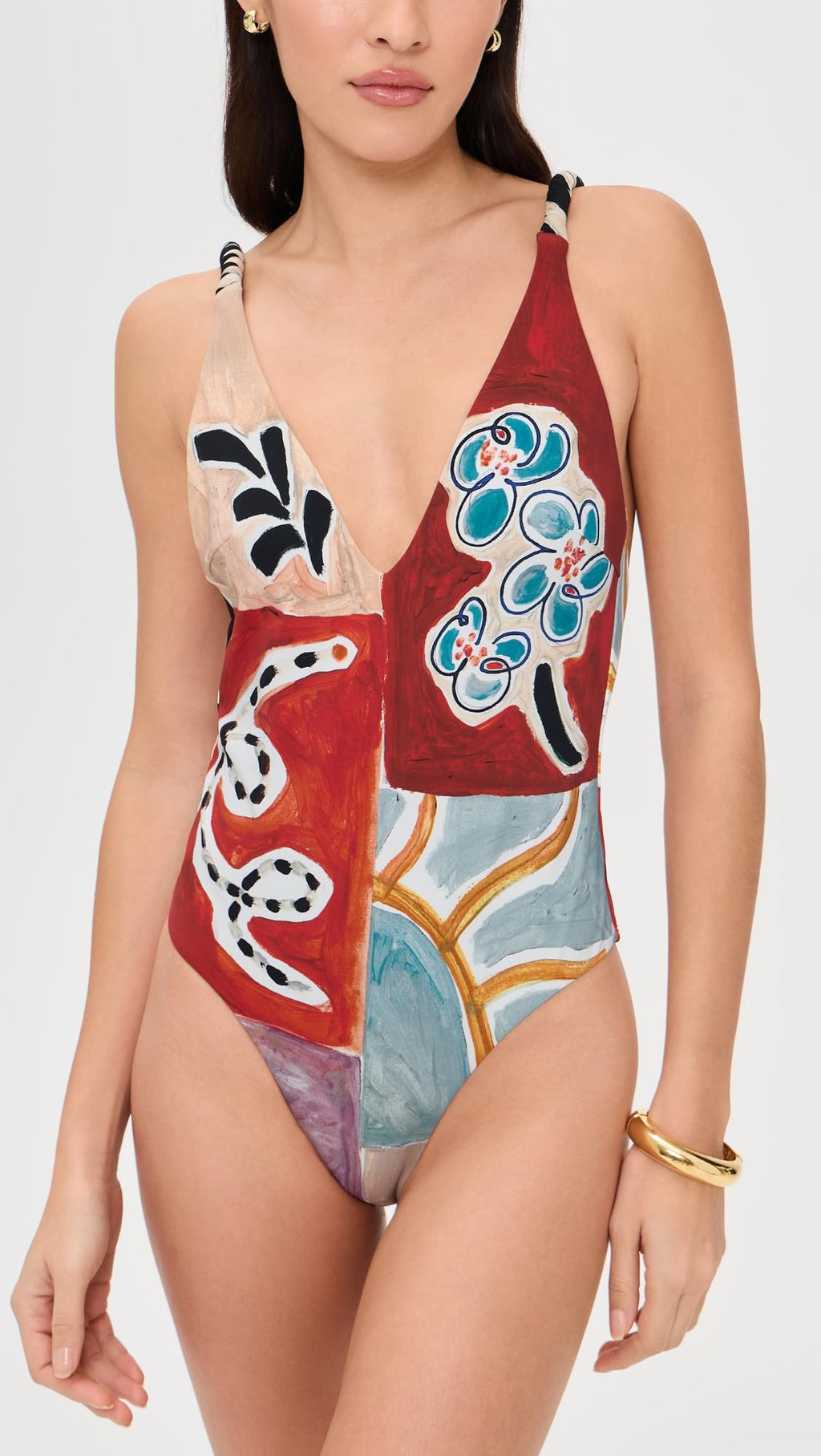 ALÉMAIS Women's Michelle V Neck One Piece, Multi, XL NO BELT