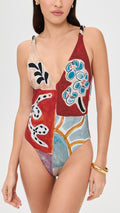 ALÉMAIS Women's Michelle V Neck One Piece, Multi, XL NO BELT