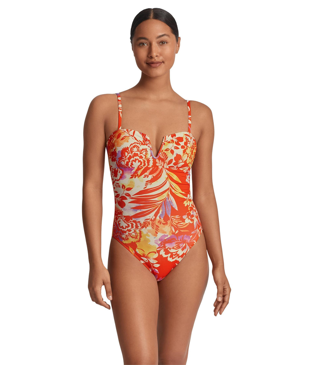 Lauren Ralph Lauren Island Breeze U Wire One Piece - Dress for Women - Floral Print - Shoulder Straps Multicolored 12 One Size