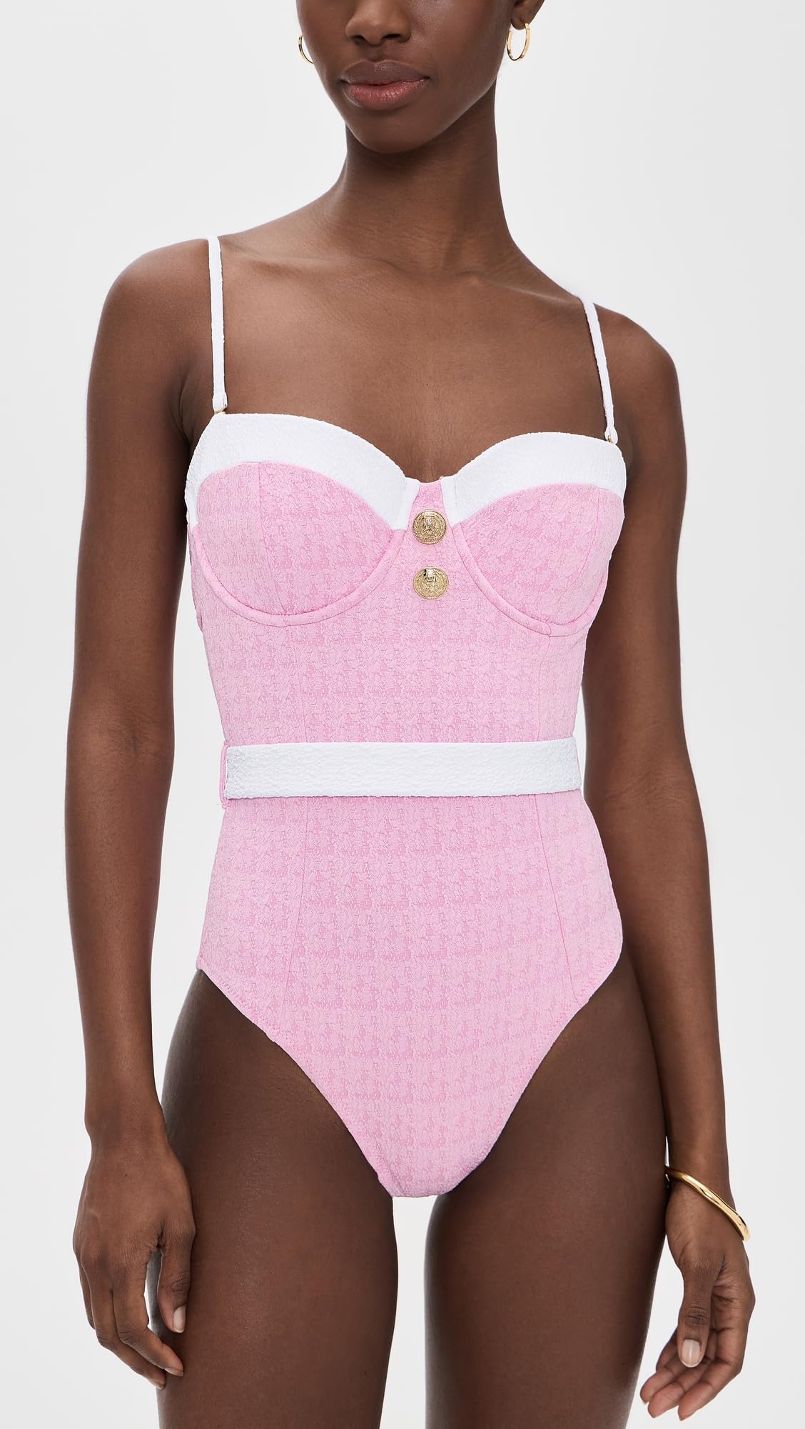 L'AGENCE Women's Amie Colorblock Chic One Piece Swim Suit, Blush, M