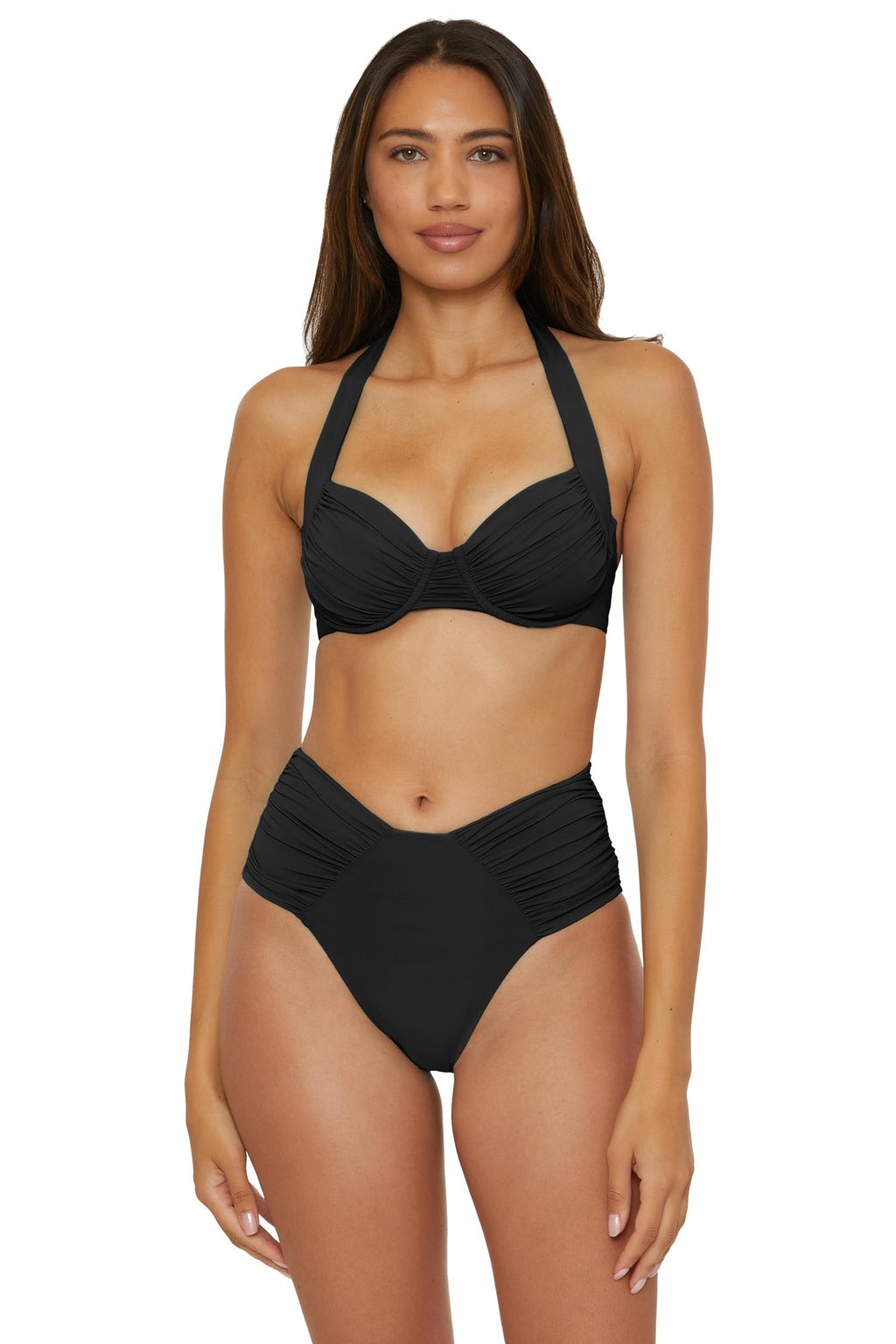 Becca Color Code - Women's Shirred Underwire Bikini Top, Adjustable, Tie Back, Swimwear Separates for Women, Black, D
