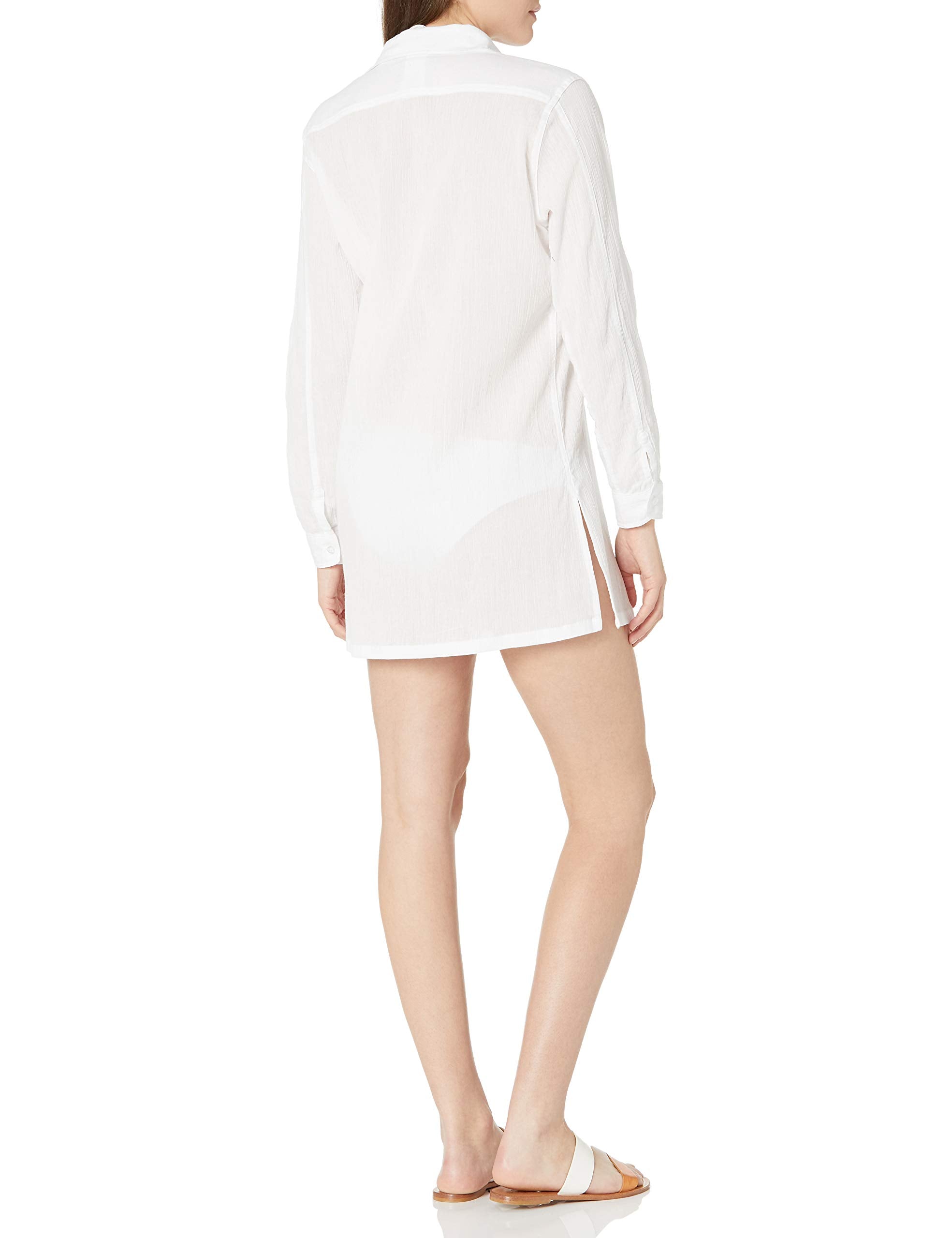 La Blanca Womens Camp Shirt Swimsuit Swimwear Cover Up, White, Medium US