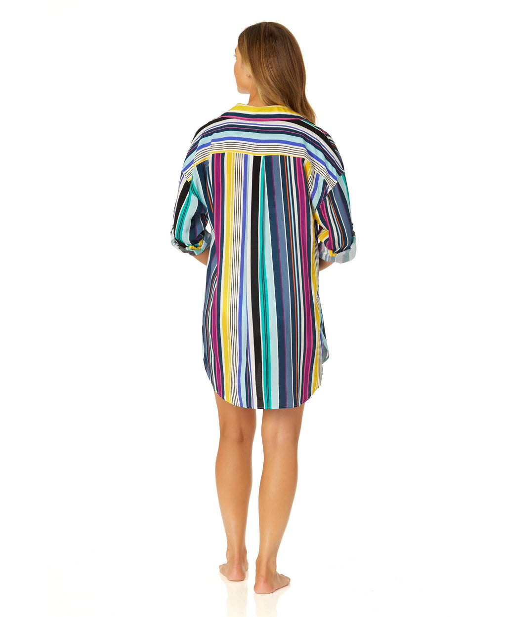 anne cole Women's Barcode Stripe Button Down Shirt Swimsuit Cover Up