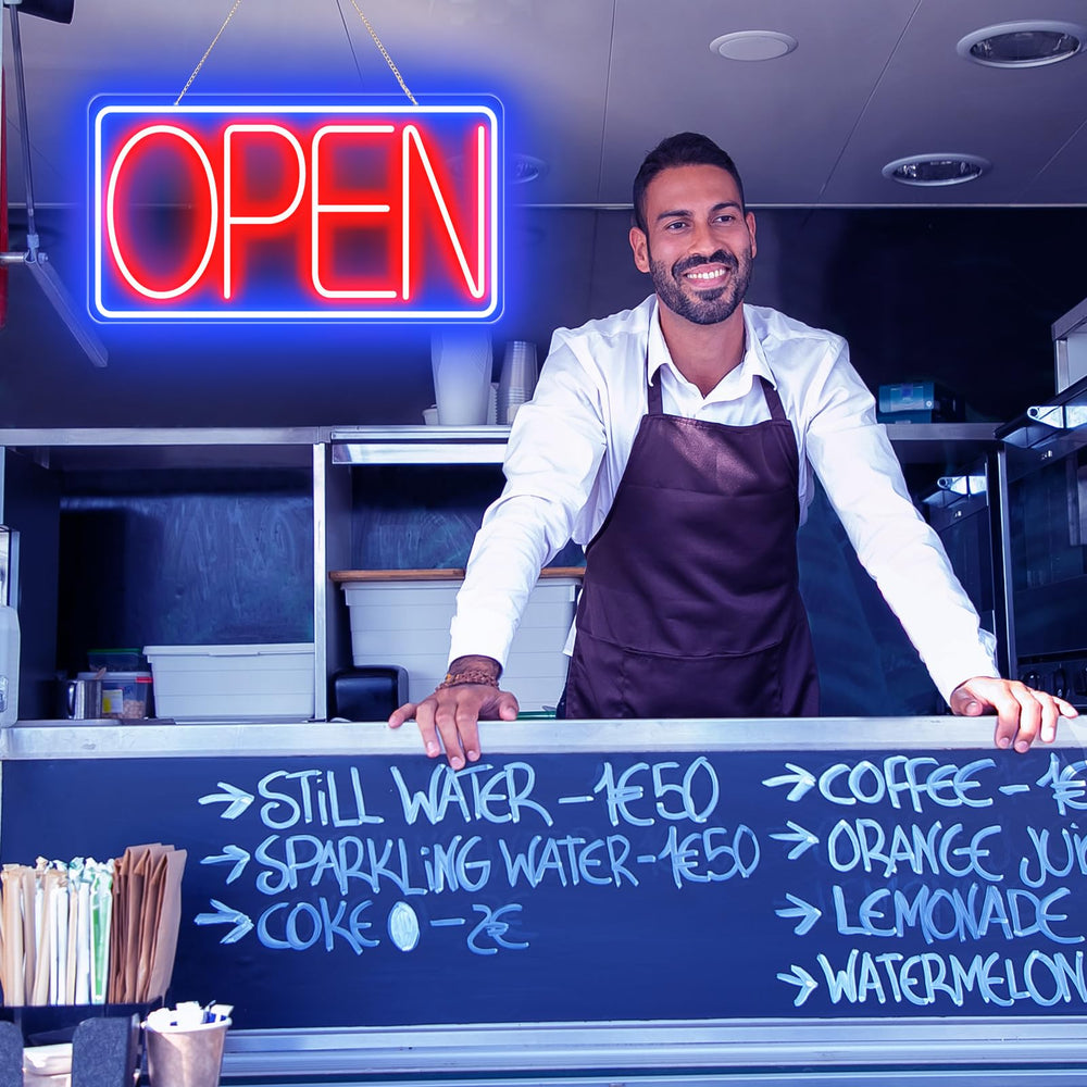 16.5" X 9" Led Neon Open Signs for Business - 12V/2A Ultra Bright Led Neon Sign with ON/OFF Switch - Plug In Electric Light Up Sign for Bar, Salon, Coffee Stores, Club, Hotel (Horizontal)